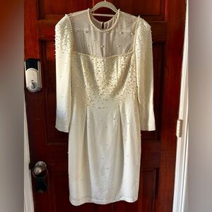 Vintage 80s Pearl Beaded Cocktail Dress Ivory White Party Dress by d’ore Size 12
